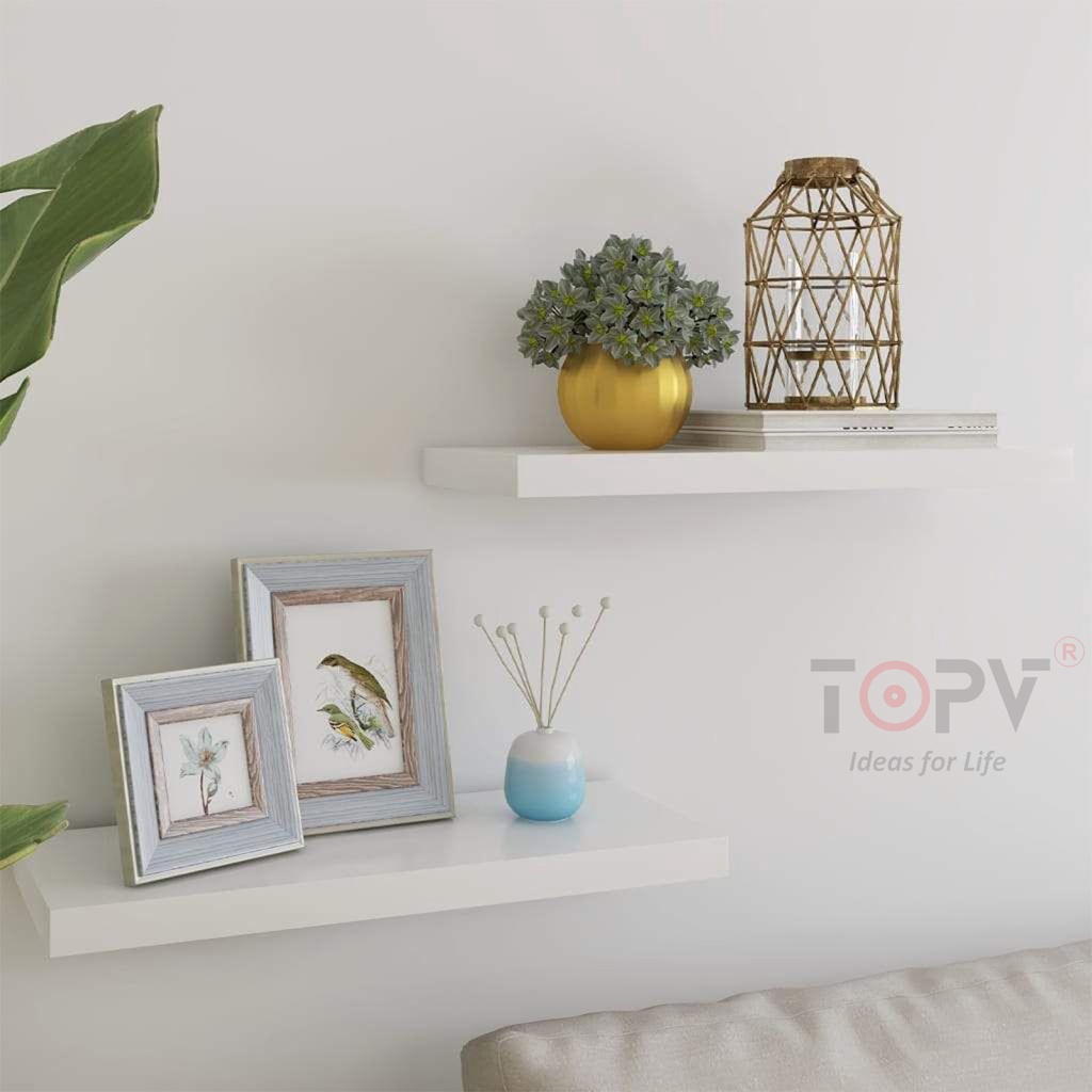 Kệ gỗ trang trí treo tường TopV decor thanh gỗ ngang gắn tường mini phòng khách phòng ngủ để cây cảnh Giá kệ xinh