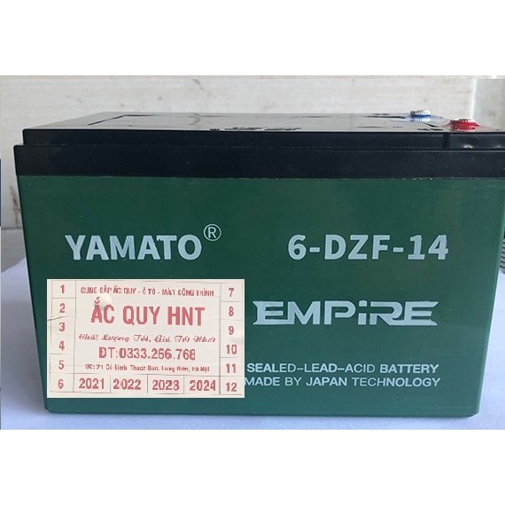 Ắc quy xe đạp điện Yamato 6-DZF-14, 6-DPB-14 (12V - 14Ah )