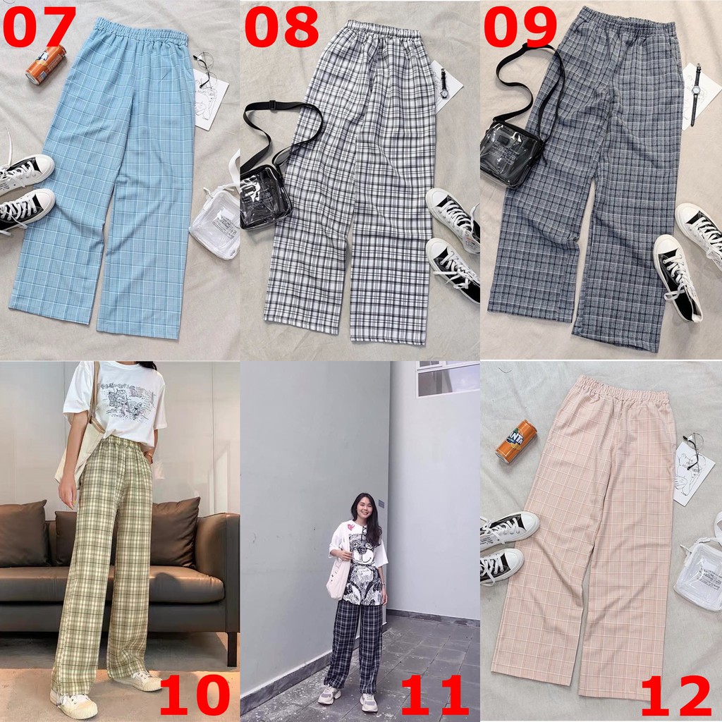 Quần Baggy Sọc Caro Nam Nữ Ống Suông Unisex