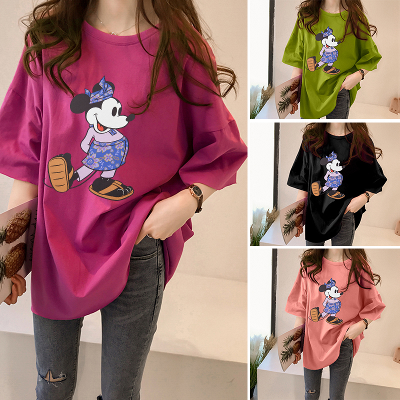 NRVP Áo thun tay ngắn cổ tròn in họa tiết hoạt hình thời trang dễ thương cho nữ