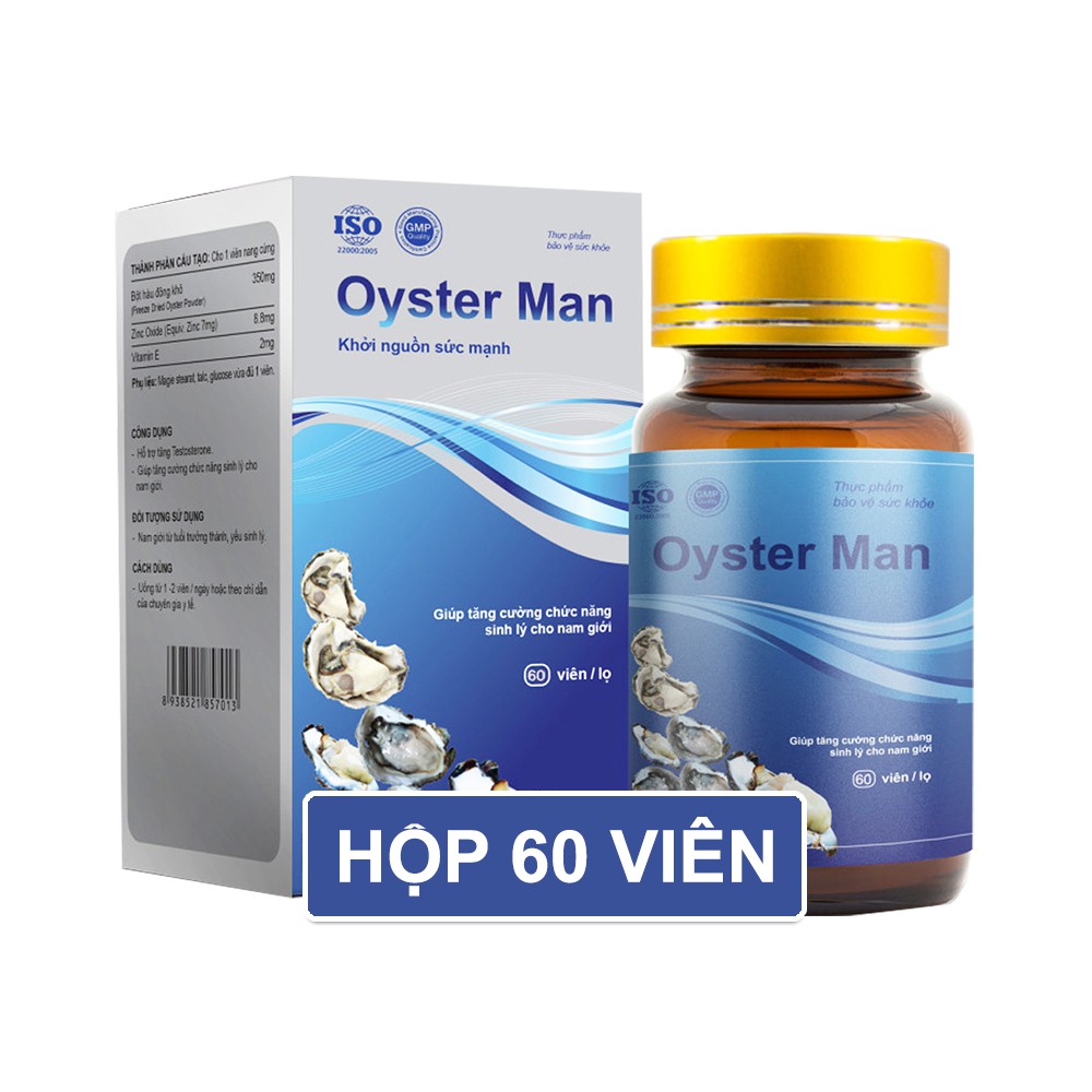 Tăng Cường Sinh Lý Nam Oyster Man (Hộp 60 viên) Cải Thiện Xuất Tinh Sớm, Yếu Sinh Lý, Rối Loạn Cương Dương