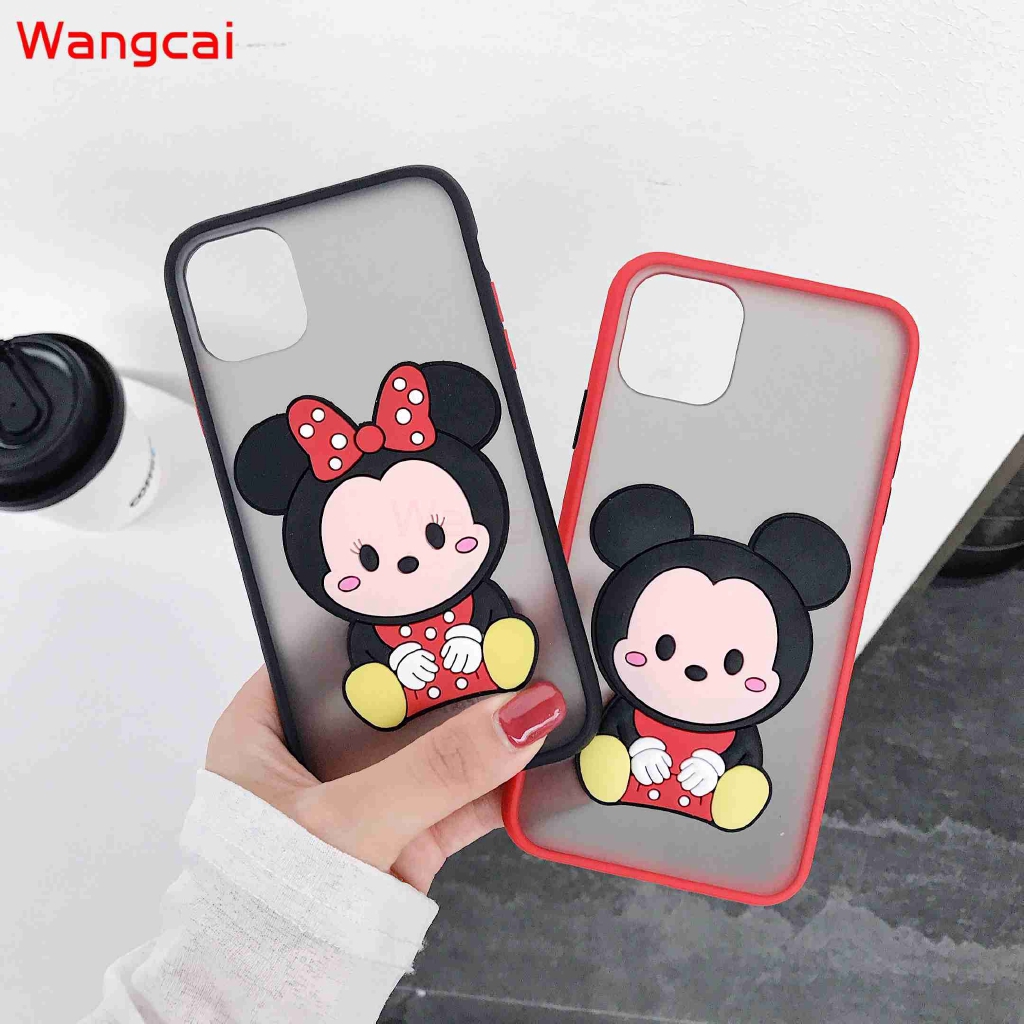 OPPO A8 A31 A91 A9 A5 2020 F11 Pro A7 A5S A5 A3S Phone Case Mickey Minnie Cartoon Cute Clear Transparent Soft Contrast Color Frame Matte Hard PC Case Cover