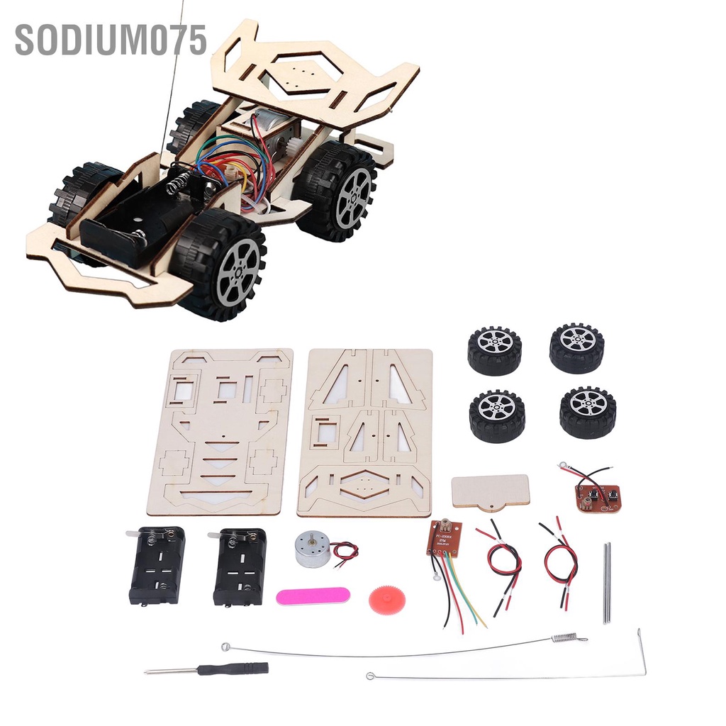 Sodium075 Bộ dụng cụ mô hình ô tô tự làm Động cơ điện Điều khiển từ xa Ô bằng gỗ Đồ chơi xây dựng STEM Khoa học giáo dục Quà tặng dành cho thanh thiếu niên