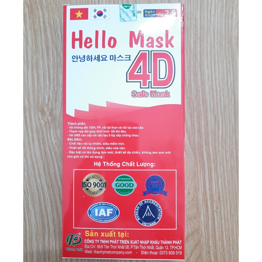 1 HỘP KHẨU TRANG 4D HELLO MASK MÀU TRẮNG (10 CÁI) | BigBuy360 - bigbuy360.vn