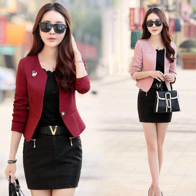 Áo khoác vest nữ blazer dáng ngắn kiểu Hàn Quốc 2 lớp chất liệu Mango Hàn - Mã SP: N9 - Màu: Đen, Đỏ đô, Hồng