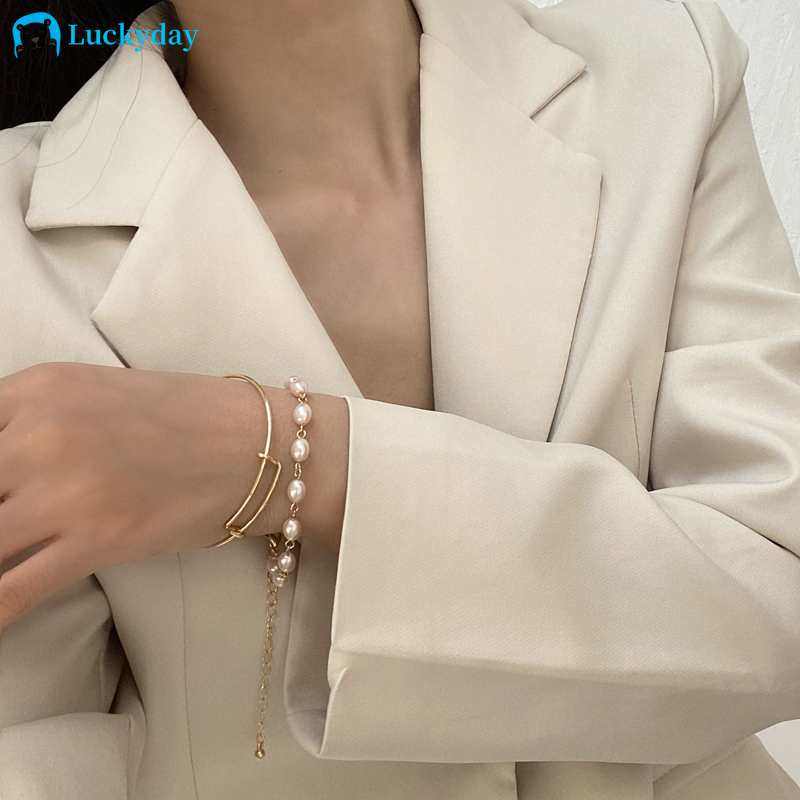 Vòng Tay Hợp Kim Đính Ngọc Trai Nhân Tạo Xinh Xắn Cho Nữ