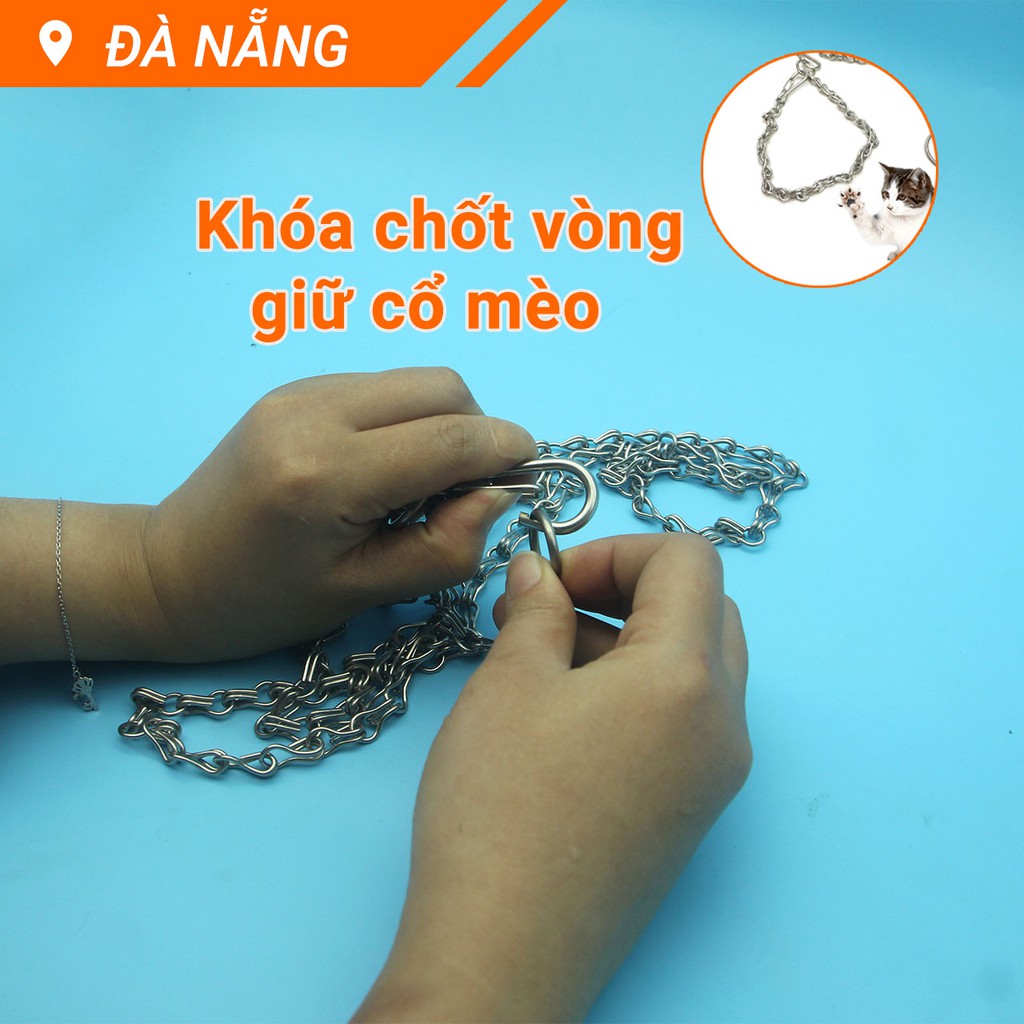 Xích giữ mèo Inox 1m50 nhỏ nhẹ 100g, chống xoắn, có thể tháo thành xích ngắn