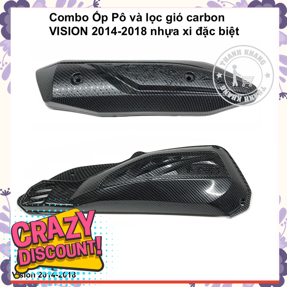 Combo ốp pô và lọc gió carbon vision 2014-2018 nhựa xi đặc biệt thanh khang 006001339 006001340