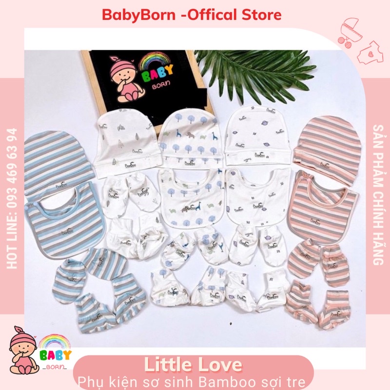 LiL- Phụ kiện sơ sinh Bamboo mũ, bao tay chân