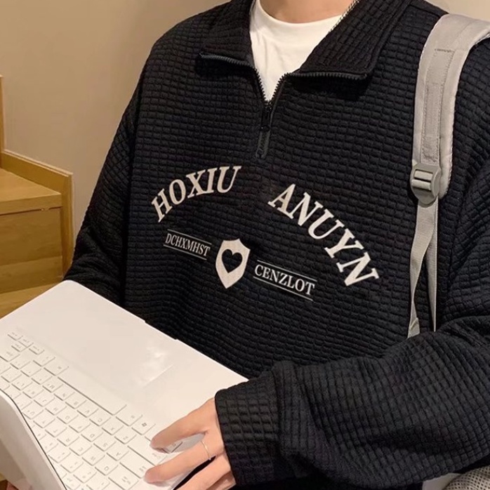 Áo khoác namCổ Polo Tay Dài Dáng Rộng Màu Sắc Simple Giản Có Khóa Kéo Thời Trang ÁO Hoodie Unisex