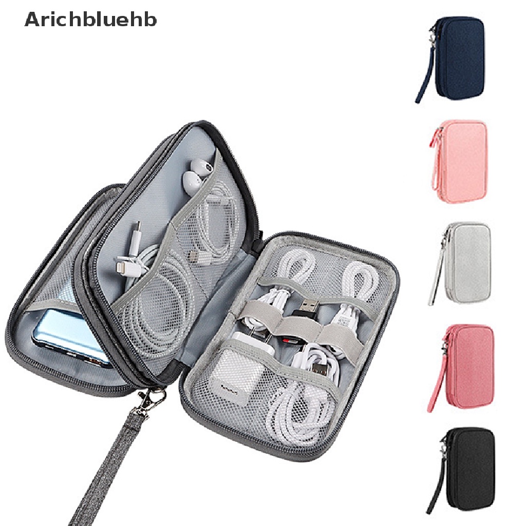 < Arichbluehb > Túi Đựng Phụ Kiện Điện Tử / Dây Cáp Hai Lớp Chống Thấm Nước Nhỏ Gọn Dùng Khi Đi Du Lịch Đang Bán Chạy