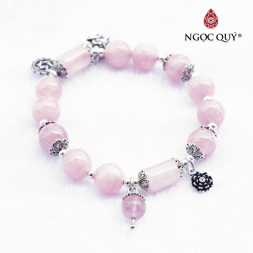 Vòng TA hồng madagascar phối charm sen bạc - Ngọc Quý