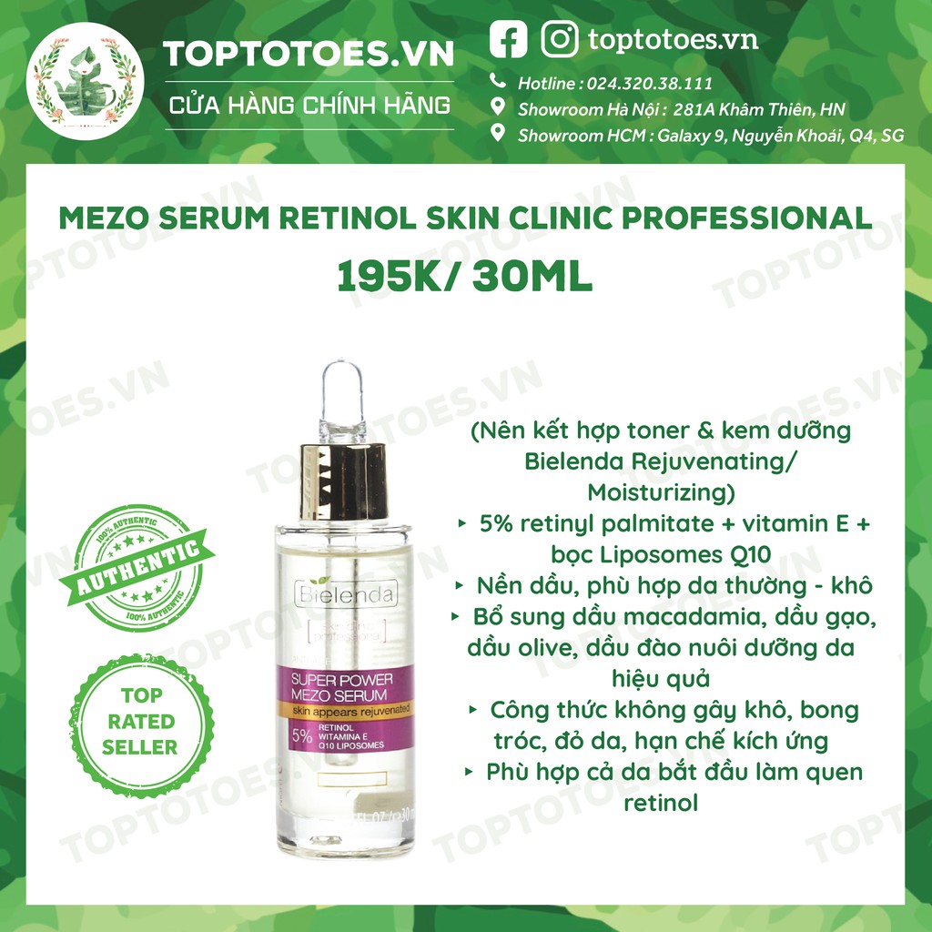 Serum Bielenda Retinol Neuro/ Mezo Skin Clinic trẻ hoá, làm da căng bóng, mờ thâm sẹo