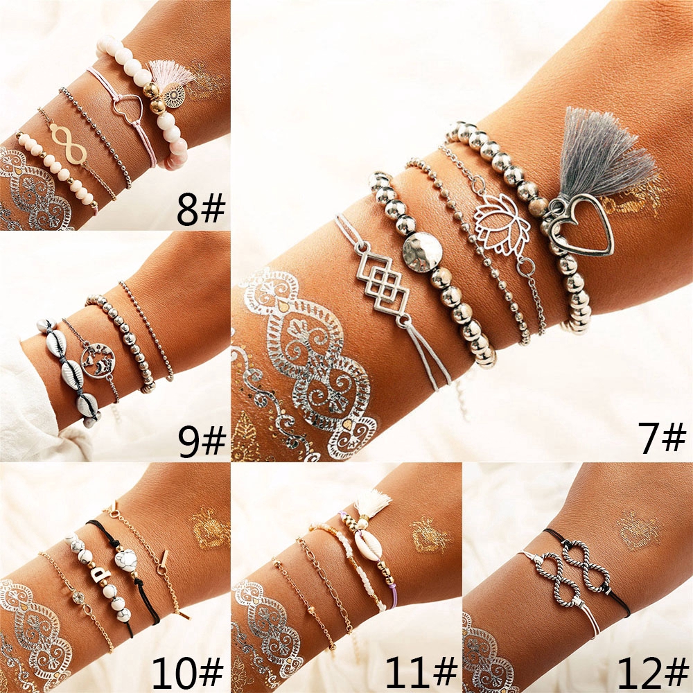 Set vòng tay kết hạt đá/vỏ sò hình mặt trăng/ngôi sao vintage thời trang dành cho nữ