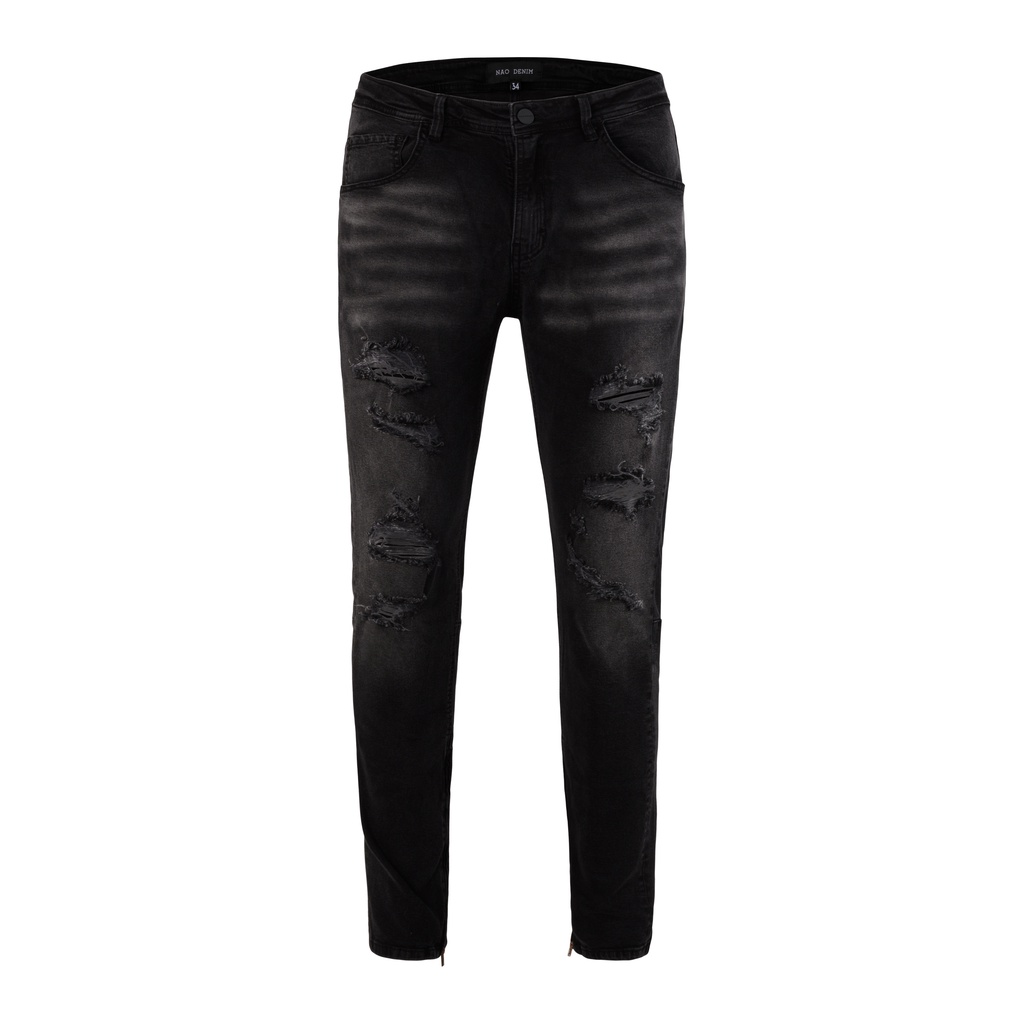 Quần jean nam cao cấp streetwear AMA màu đen wash form slimfit chất jean co giãn thoải mái.