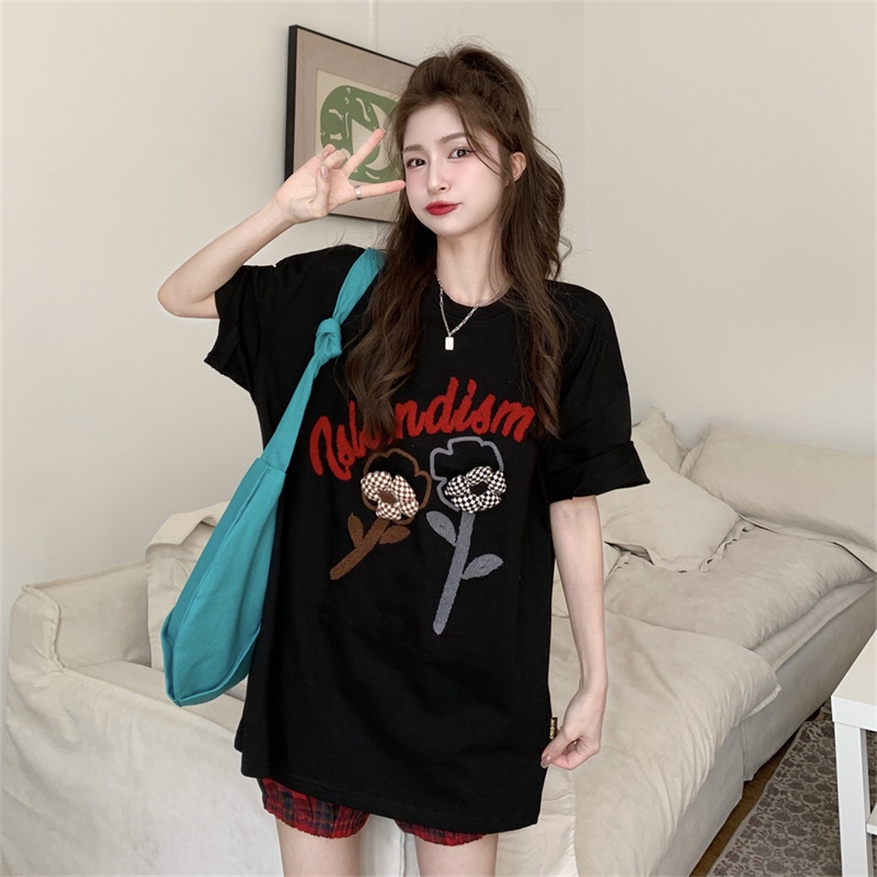 SUXI Áo Thun Thể Thao Tay Ngắn Cổ Tròn Dáng Rộng In Hoa Kiểu Đường Phố Đơn Giản Thời Trang Mùa Hè Cho Nữ