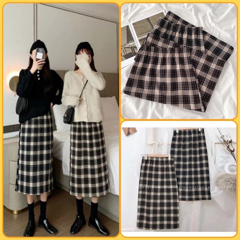 Chân váy dài, chân váy dạ họa tiết kẻ caro phong cách Hàn Quốc ( chất xịn kèm video, ảnh thật )