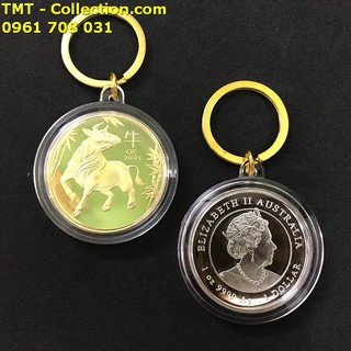 [TẾT 2021] Cặp Móc Khóa Xu Con Trâu Vàng Bạc, treo chìa khóa - SP005032