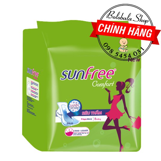 Combo 8 gói Băng vệ sinh Sunfree Comfort có cánh (gói 8 miếng)