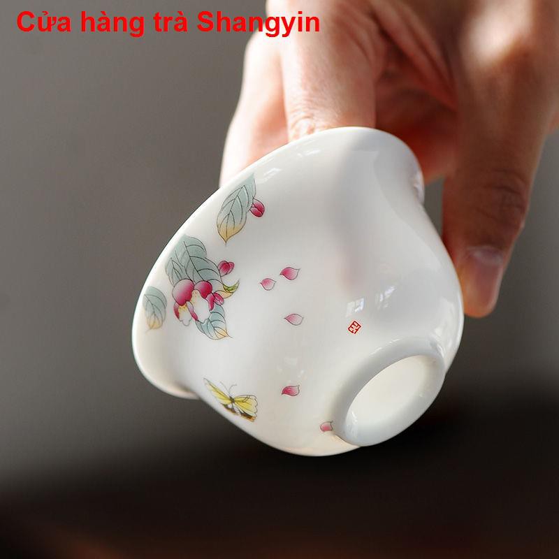 đèn ledDehua cao sứ trắng Kung Fu bộ trà quà tặng gia dụng logo tùy chỉnh nắp gốm bát tách hộp