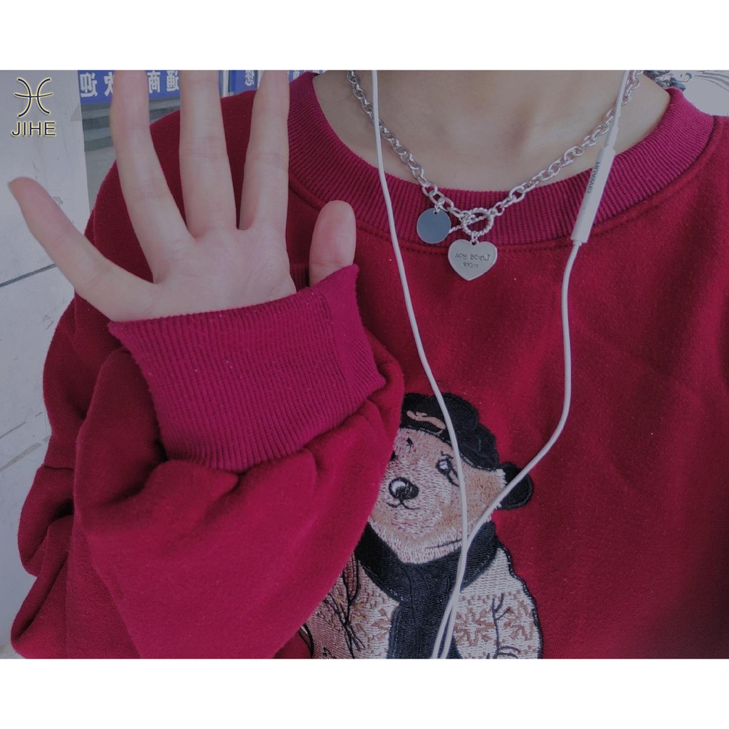 【JIHE】Choker Dây Chuyền / Vòng Tay Mặt Trái Tim Khắc Chữ Đơn Giản Phong Cách Hàn Quốc Cổ Điển