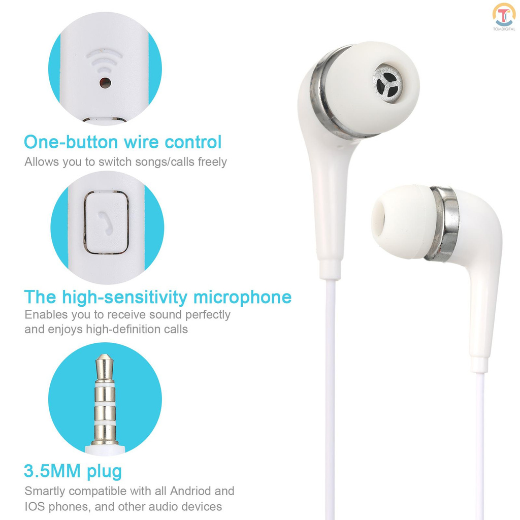 In-Ear 3.5MM Wired Earphones Music Headphone with MIC Wire Control Earbuds for Mobile Phone Computer Laptop Tablet