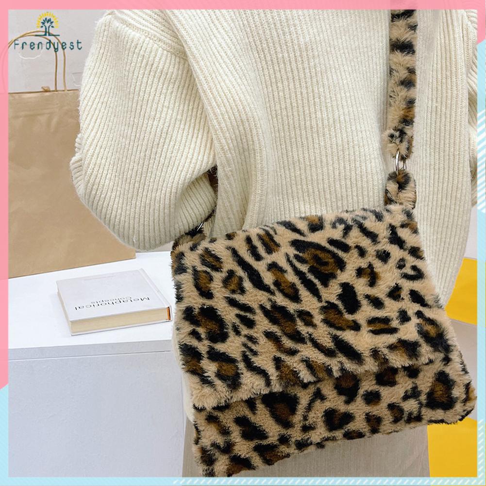 Túi đeo vai thời trang nữ hoa văn da báo/bông hoa/trái tim/con gấu chất liệu lông nhung