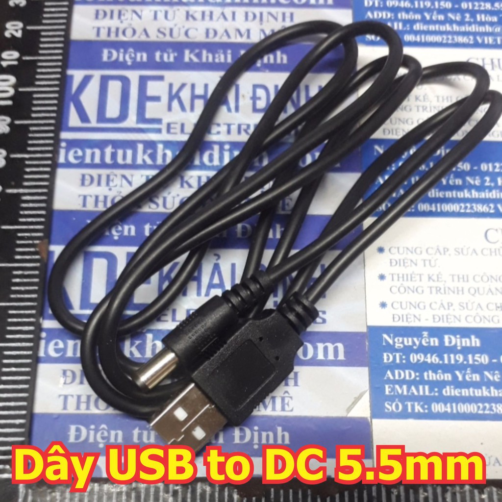 Dây cáp chuyển từ đầu USB 5V sang cổng DC tròn 5.5x2.1mm dây dài 0.5m 1m kde5398