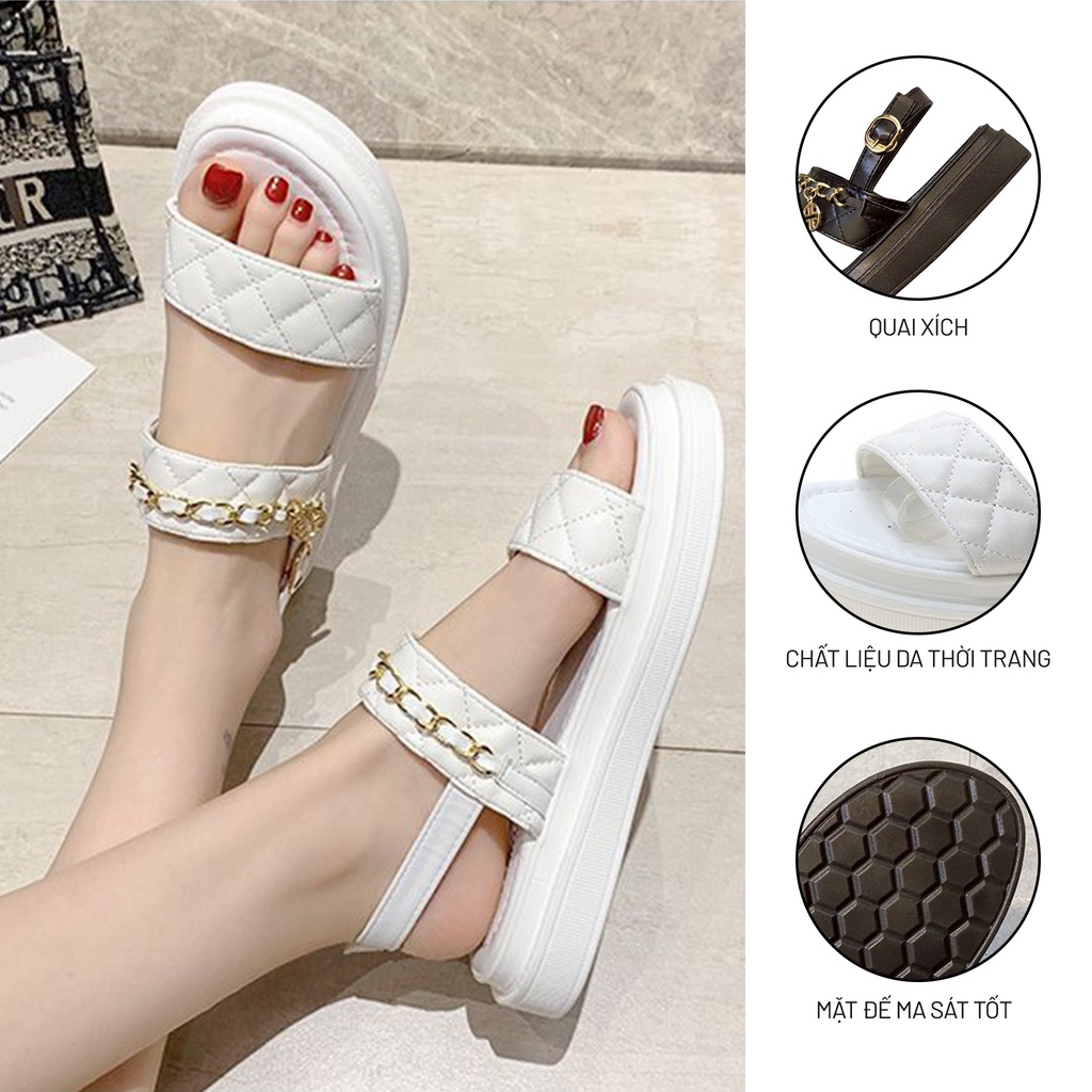 Sandal Ulzzang Nữ Vintage, Sandal Quai Xích Hai Dây Đế Cao Su Chống Trơn Trượt Độn 3cm Hàn Quốc - Iclassy_shoes