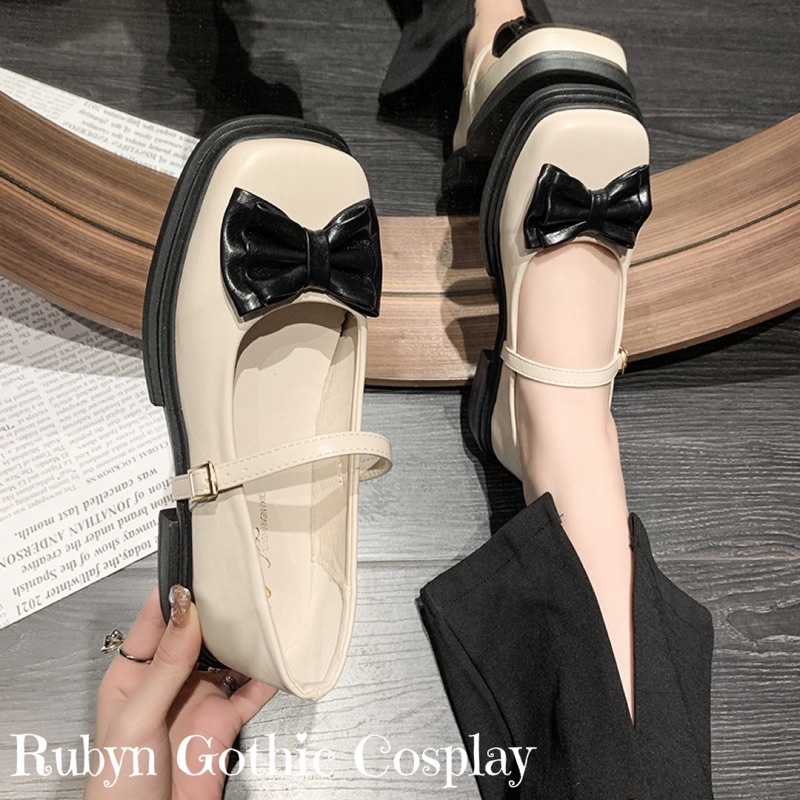 [Sẵn] ✨ Giày Lolita Retro Đính Nơ Tiểu Thư xinh xắn ( đen, trắng) size 35-40