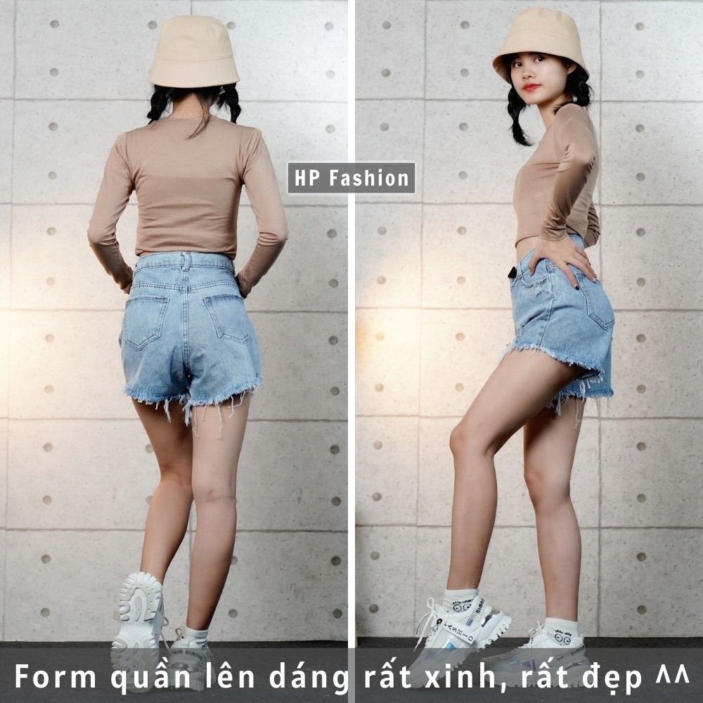 Quần short jean nữ ❤️ Quần đùi nữ lưng cao, có đai dây độc lạ, ống rách cá tính - QJ16