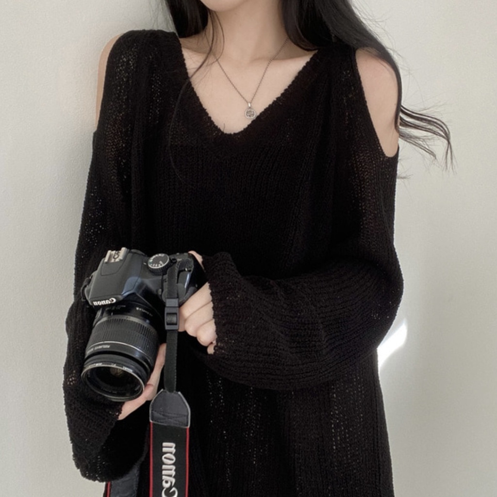 Áo sweater XIAOZHAINV dệt kim tay dài cổ chữ v chống nắng phong cách Hàn Quốc cho nữ 3 màu tùy chọn