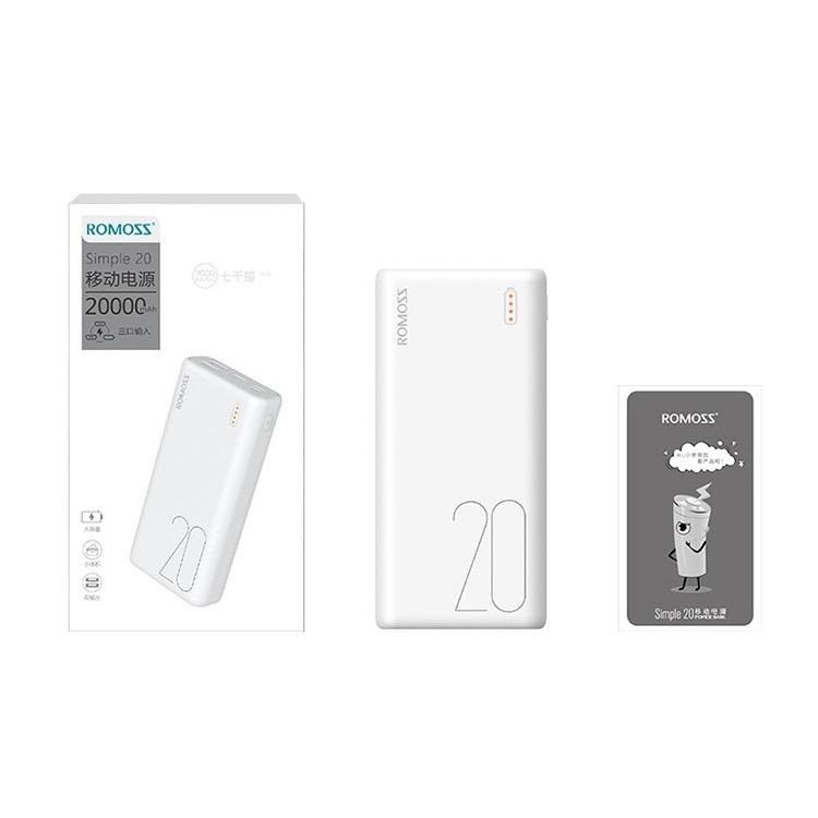 Pin sạc dự phòng Romoss Simple 20 20000mAh lõi Li-polymer 3 cổng Input / 2 cổng Output