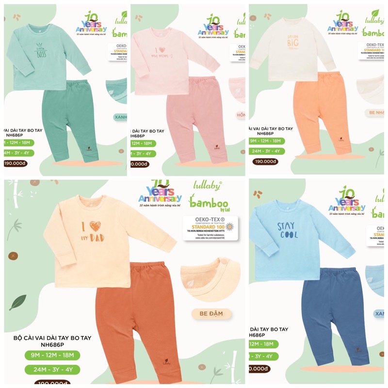 LULLABY - Bộ cài vai dài tay vải petit/bamboo cho bé trai/bé gái