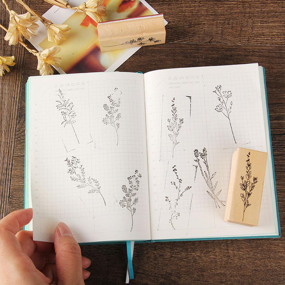 HN Retro Plant Series Con dấu gỗ Tự làm Thủ công Con dấu gỗ cho Tạp chí Scrapbooking Diary Planner Văn phòng phẩm Stamp