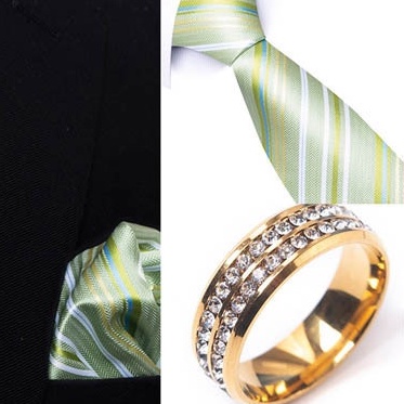 Bộ Cà vạt 4 món gồm Cavat 8cm, khăn cài túi, Măng-set, Nhẫn tròn phụ kiện, Cravat chú rể, Calavat công sở CBC-8226