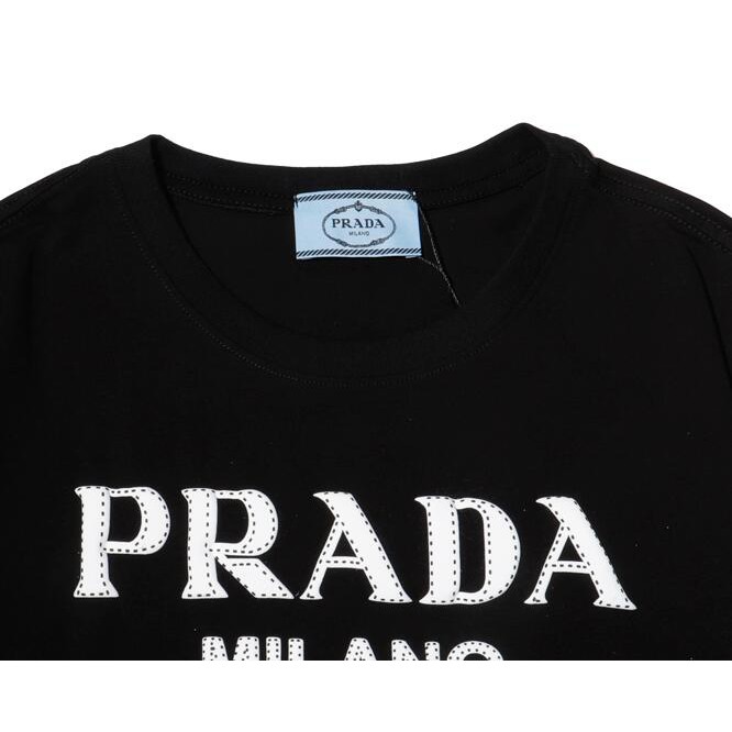 PRADA Áo Thun Nữ Tay Ngắn Cổ Tròn Có In Chữ Bọt Nhỏ Phía Sau 2 1