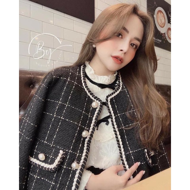 Áo dạ viền thừng cúc ngọc phong cách Hàn Quốc | BigBuy360 - bigbuy360.vn