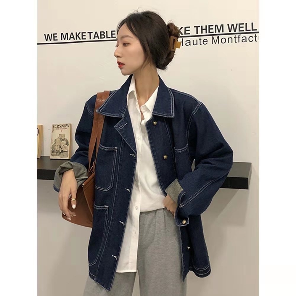 IMAODOU Áo Khoác Jean Nữ Tay Dài Cá Tính Sành Điệu
