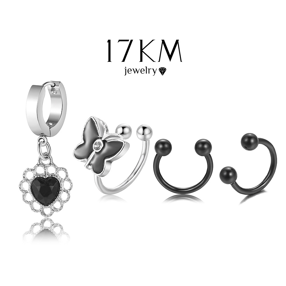Hoa tai 17KM hình bướm gắn pha lê hình giọt nước màu đen cá tính cho nữ
