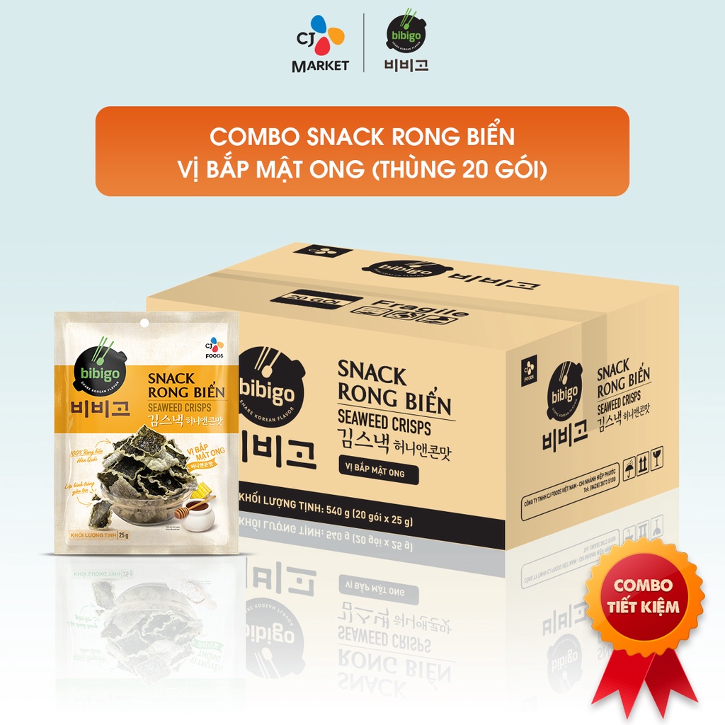 [HCM] Thùng Snack rong biển ăn liền Bibigo (25g x 20 gói)