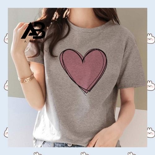 Áo Thun Nữ Phong Cách Hàn Quốc In Trái Tim Hồng Cute Vải Dày Mịn Đẹp Tay Ngắn Cổ Tròn Giá Rẻ 10k Kiểu Hot