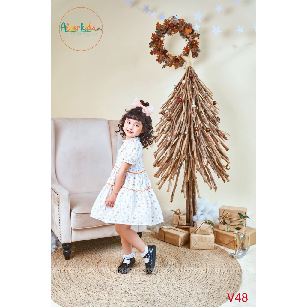 Váy bé gái ALBERKIDS ngắn tay họa tiết Elli dress công chúa xinh đẹp cho trẻ em từ 2,3,4,5,6,7,8,9,10,11,12 tuổi [V48]