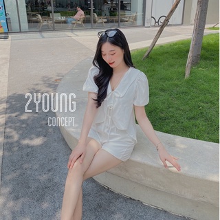 Set áo buộc nơ + quần short [2YOUNG] S358 (ảnh thật)