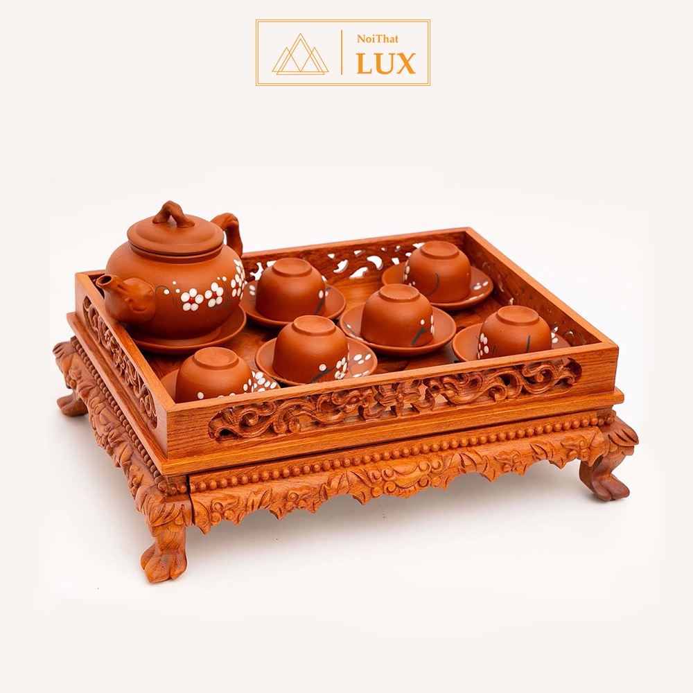 Khay trà chân quỳ gỗ Hương, kích thước 38x28x11 cm đồ dùng uống trà , trang trí phòng khách