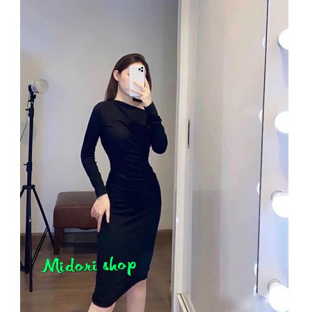 Đầm body lệch vai dài tay chất thun loại 1 kèm hình thật | BigBuy360 - bigbuy360.vn