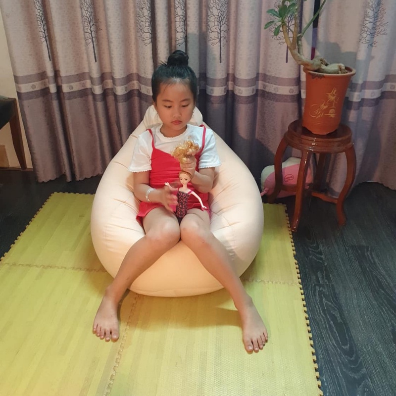 Ghế Lười Hạt Xốp 3ii Home Hình Trái Lê Cao Cấp | Beanbag 3ii Home Size M 80x100cm Màu Cam Nhạt