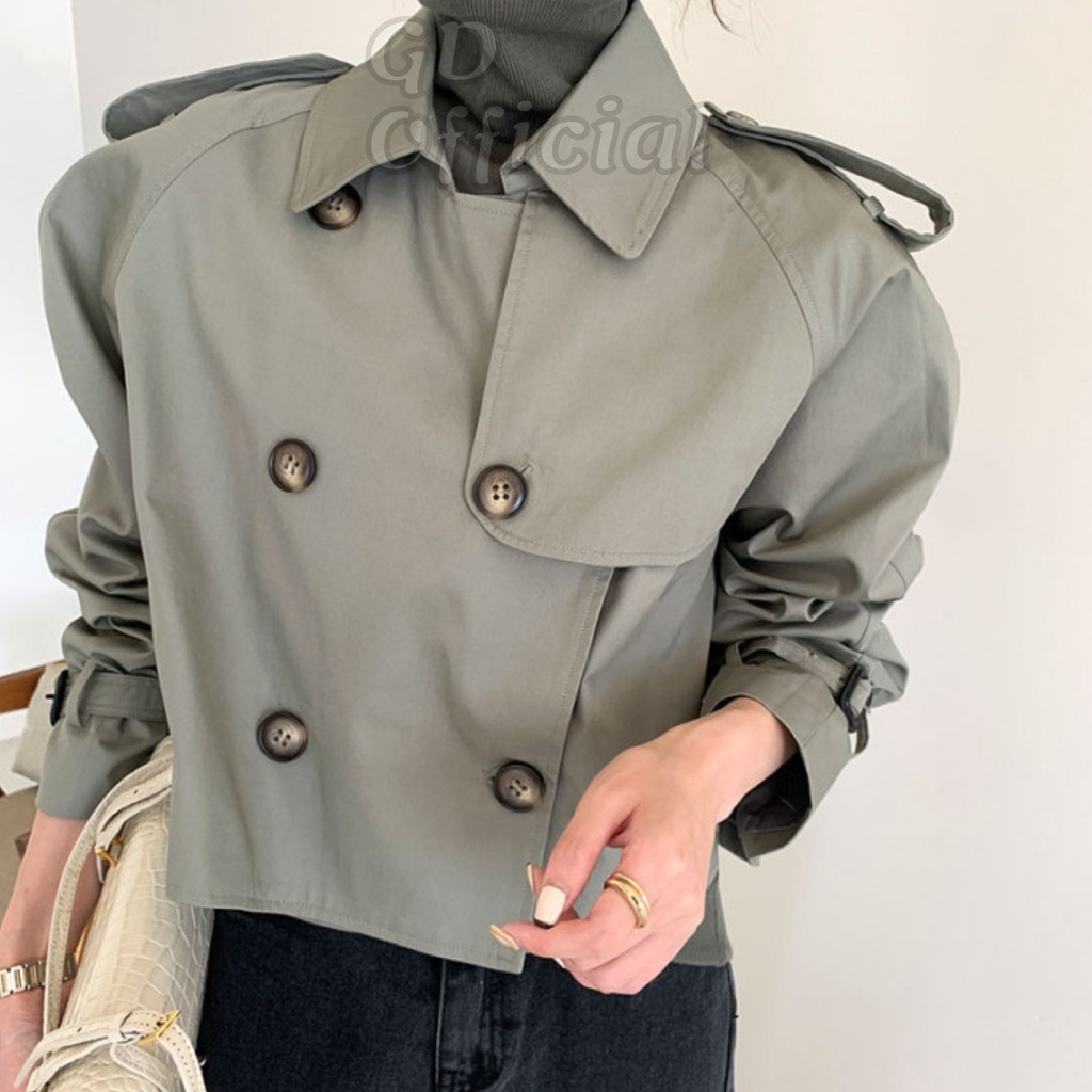 K32|Áo khoác gió mangto croptop dáng ngắn thanh lịch phong cách hàn quốc gd_order
