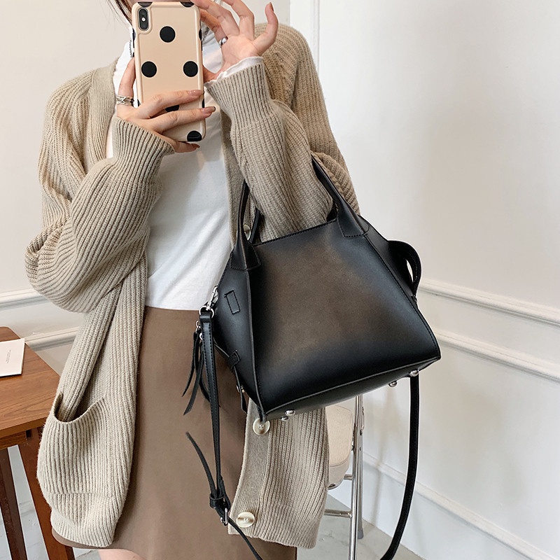 IELGY Túi Đeo Chéo Da PU Màu Trơn Cỡ Lớn Phong Cách retro Thời Trang Cho Nữ