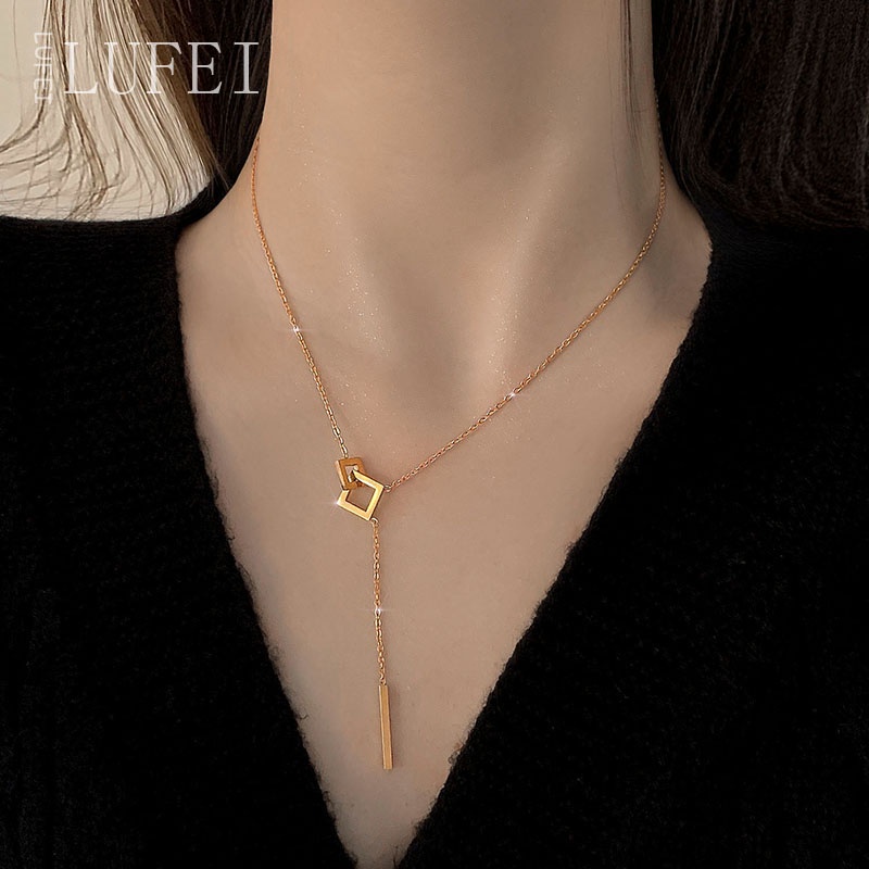 Vòng cổ mạ vàng 14k mặt vuông phong cách Hàn Quốc tinh tế nữ tính